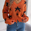 Star Pattern Distressed V-Neck Cropped Sweater - Korvel