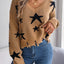 Star Pattern Distressed V-Neck Cropped Sweater - Korvel