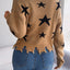 Star Pattern Distressed V-Neck Cropped Sweater - Korvel