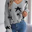 Star Pattern Distressed V-Neck Cropped Sweater - Korvel