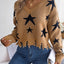 Star Pattern Distressed V-Neck Cropped Sweater - Korvel