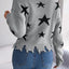 Star Pattern Distressed V-Neck Cropped Sweater - Korvel