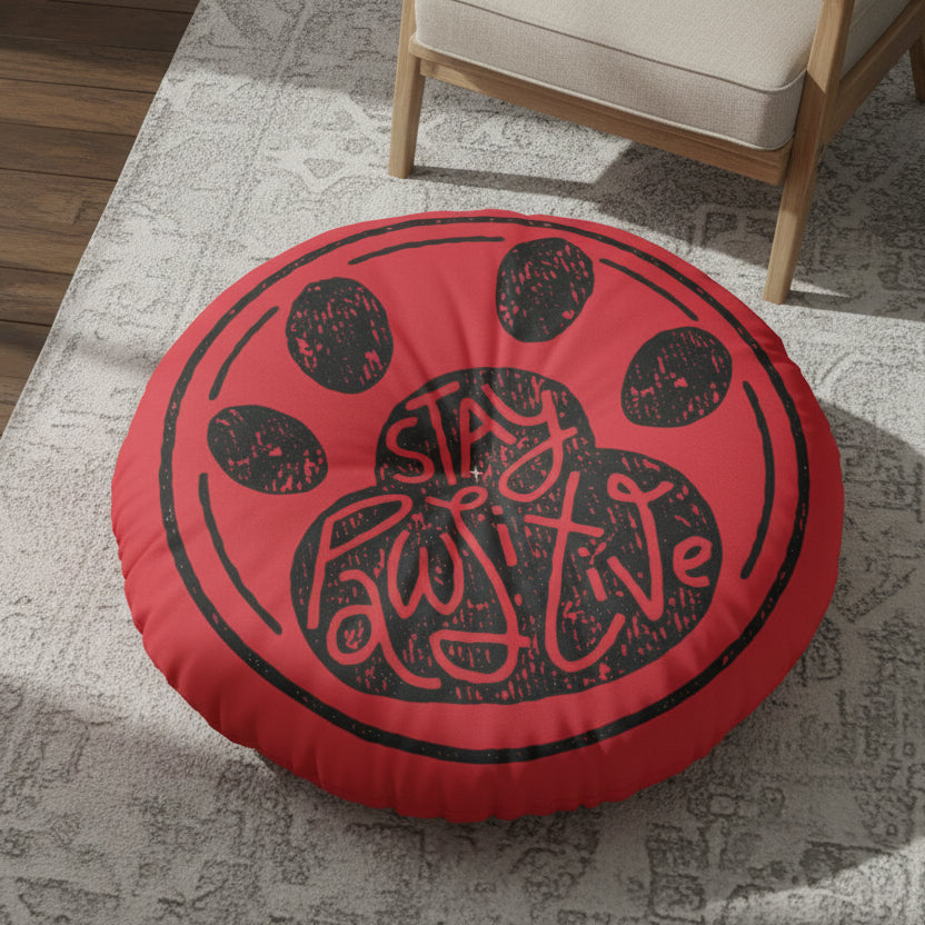 Stay Paw-sitive Round Tufted Floor Pillow for Pet Lovers