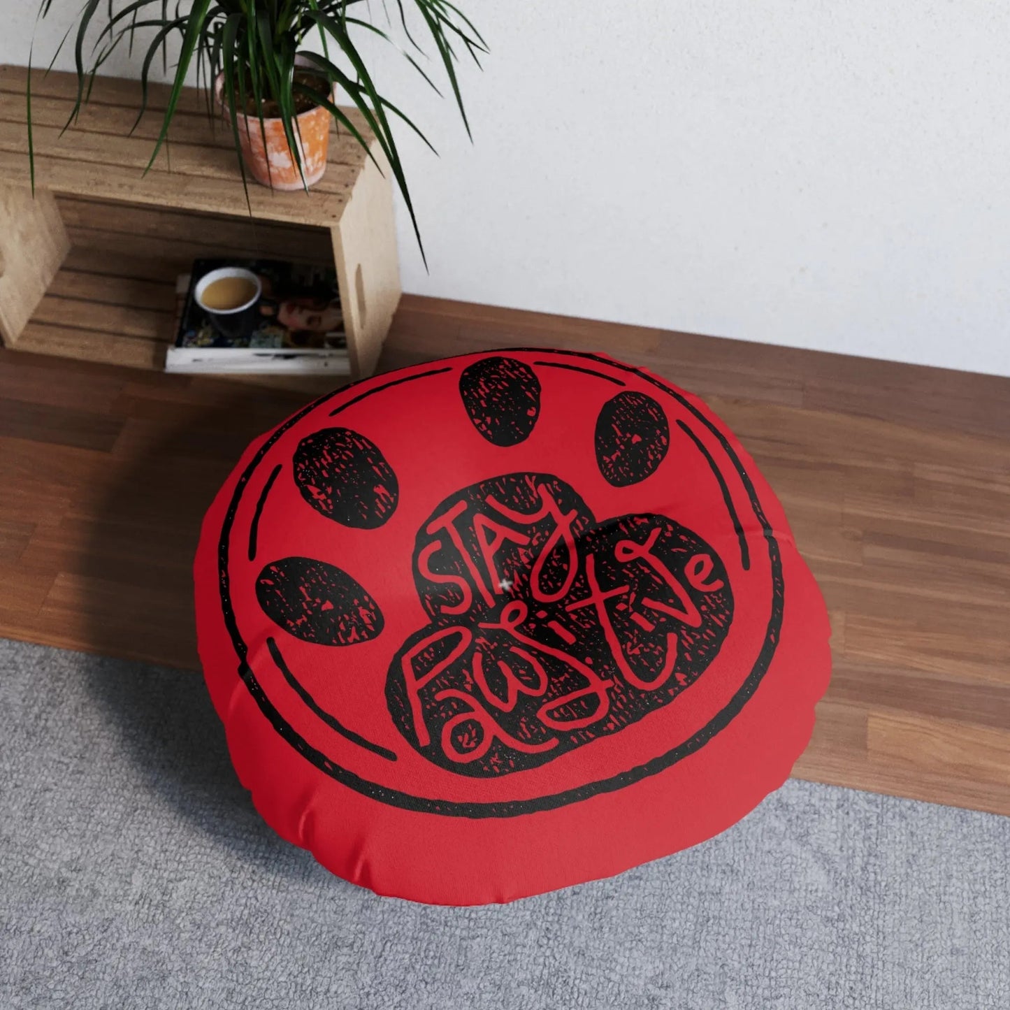 Stay Paw-sitive Round Tufted Floor Pillow for Pet Lovers