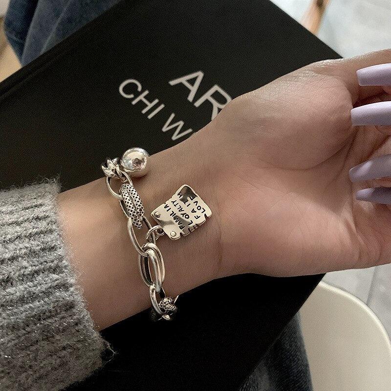 Sterling Silver Heart Link Bracelet - Adjustable & Elegant Design