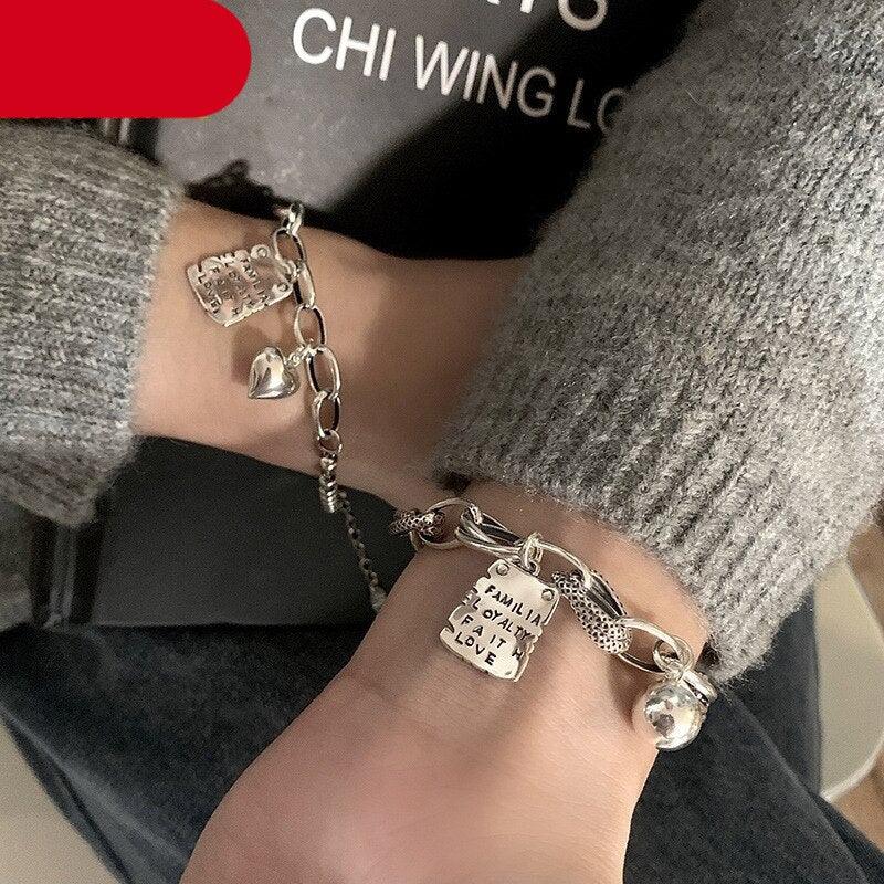 Sterling Silver Heart Link Bracelet - Adjustable & Elegant Design