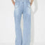 Straight embroidered loose high waisted denim pants - Korvel