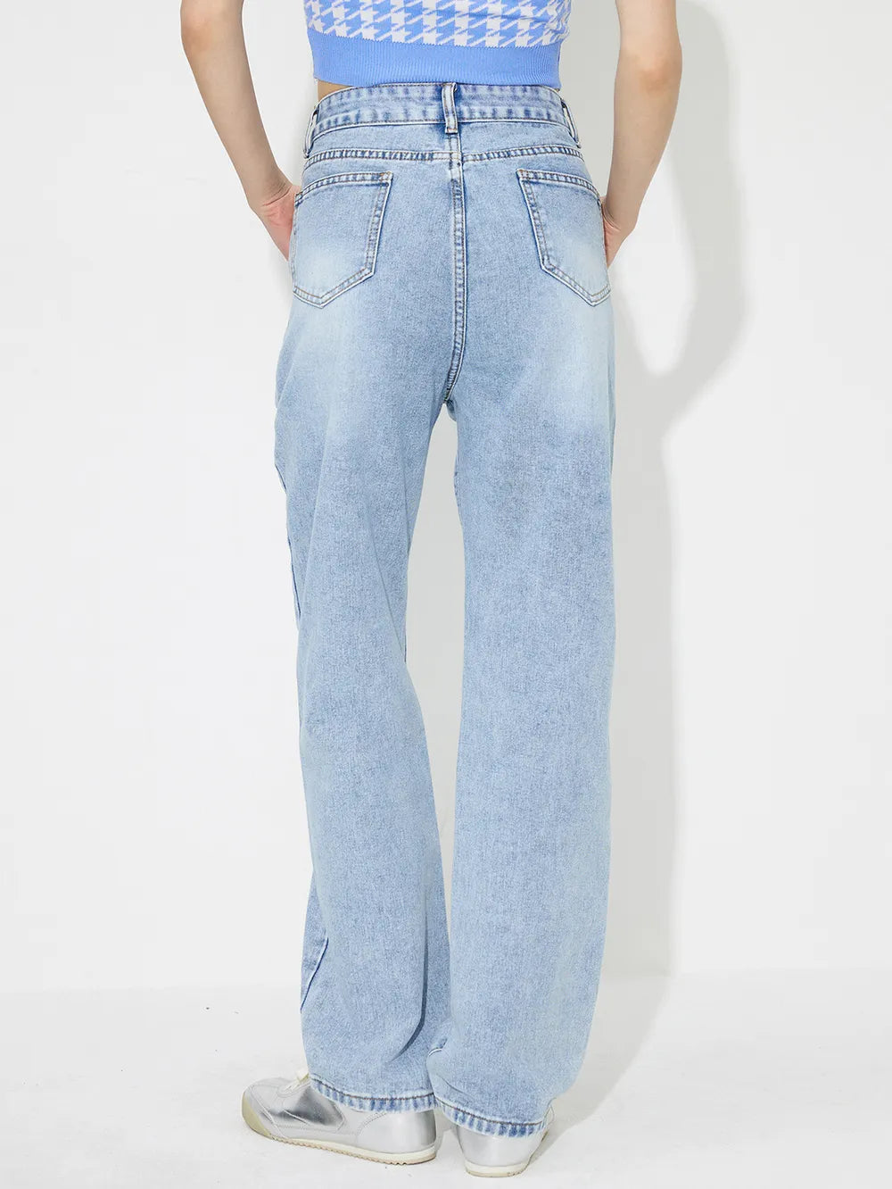 Straight embroidered loose high waisted denim pants - Korvel