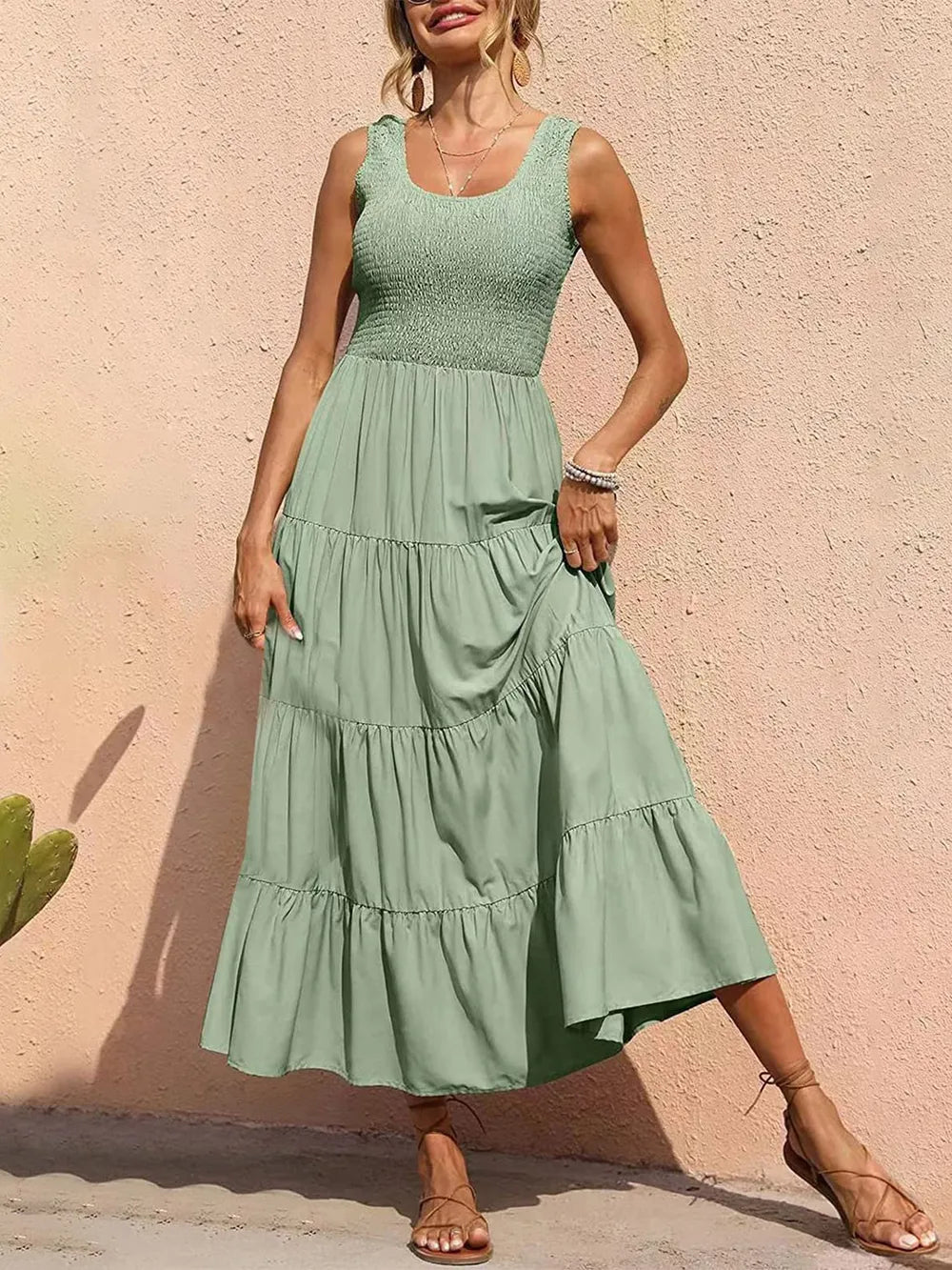 Strap top skirt with pleats and spliced A-line large swing dress - Korvel