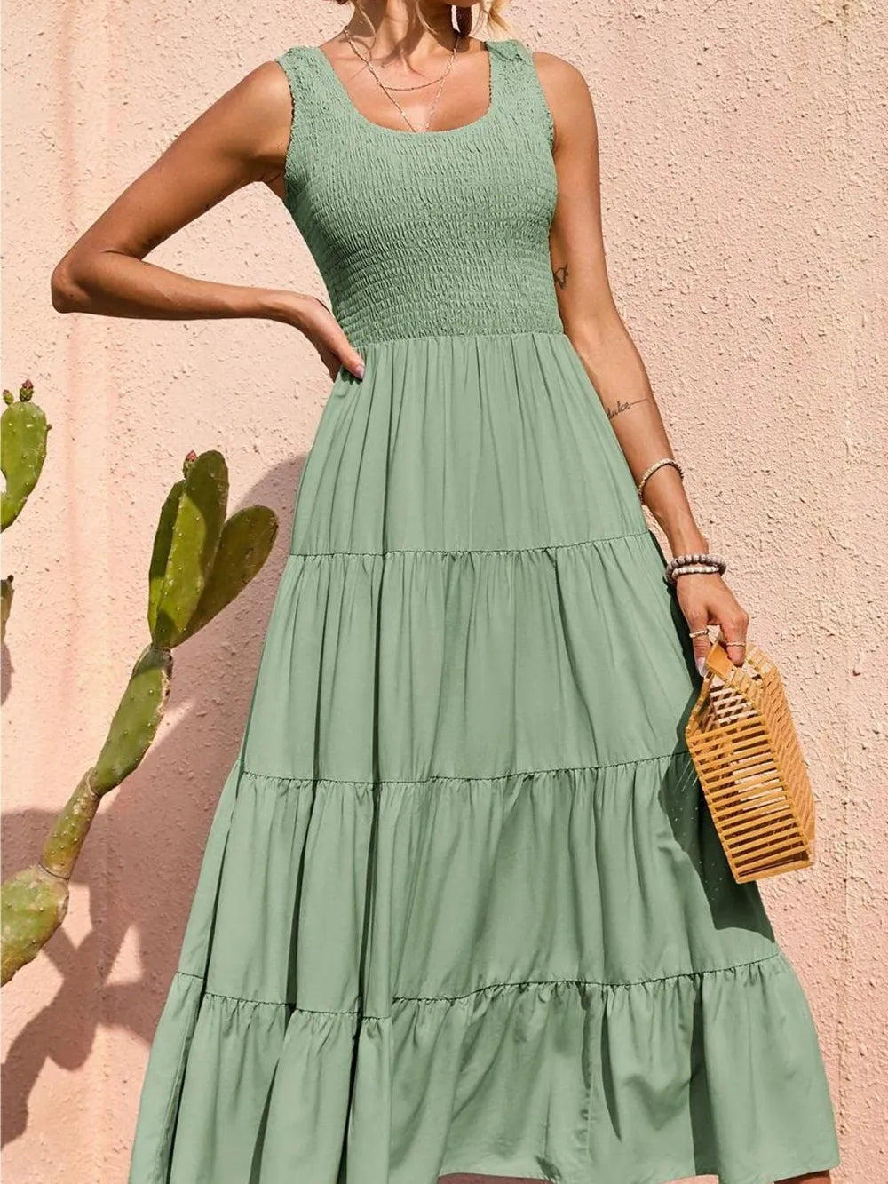 Strap top skirt with pleats and spliced A-line large swing dress - Korvel