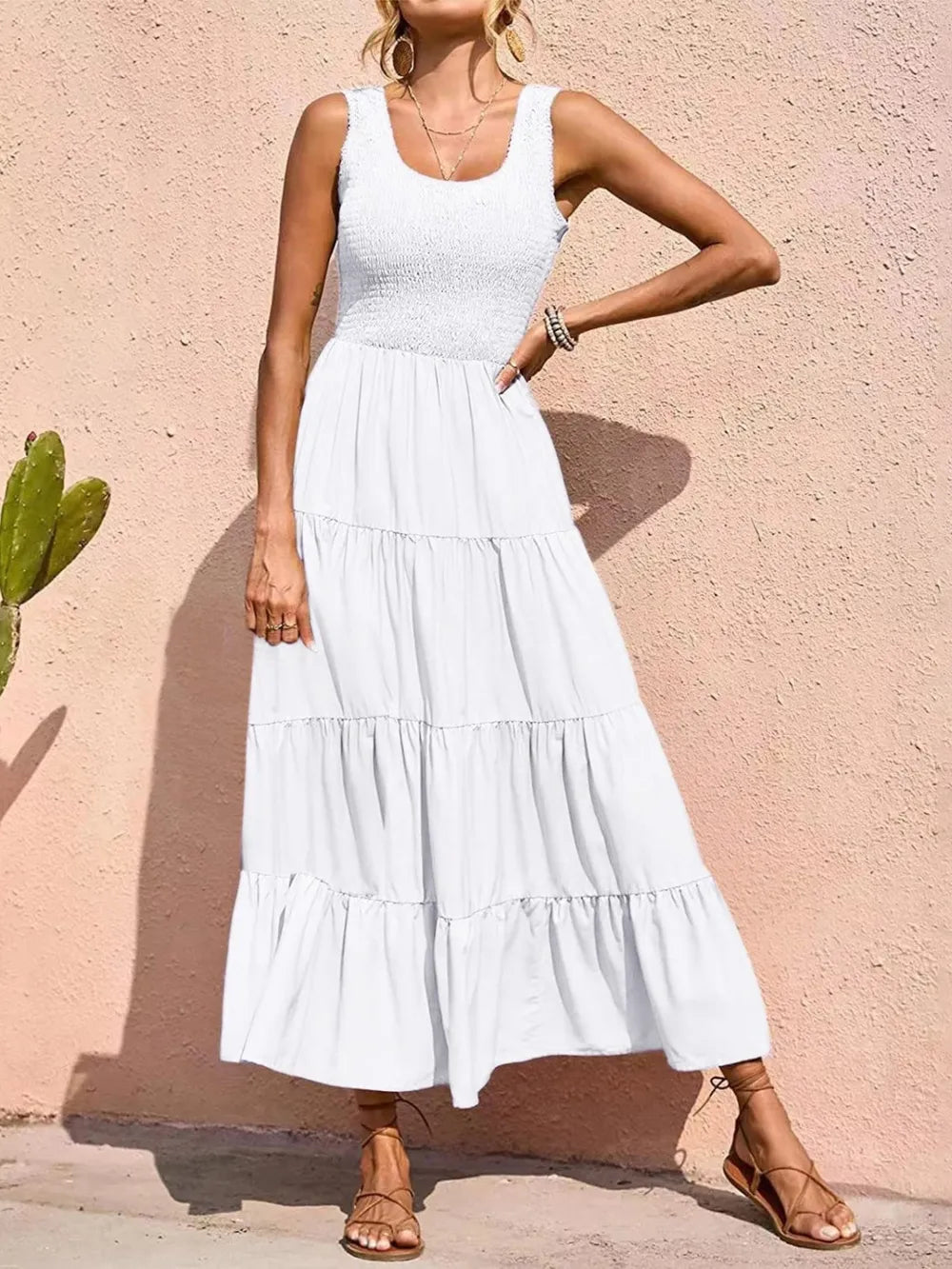 Strap top skirt with pleats and spliced A-line large swing dress - Korvel