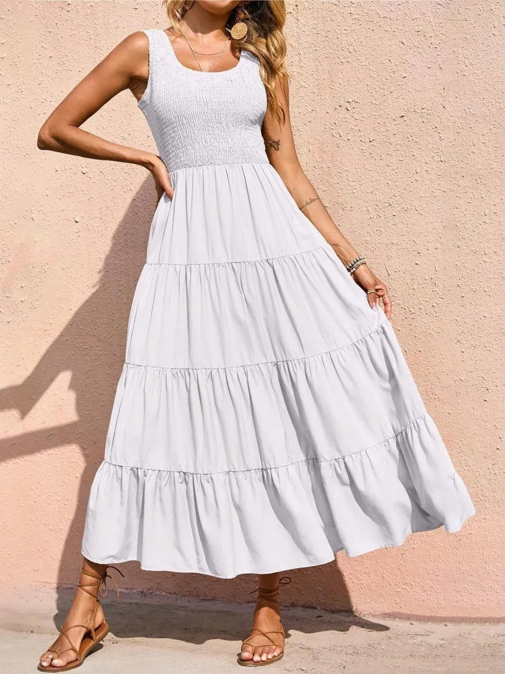 Strap top skirt with pleats and spliced A-line large swing dress - Korvel