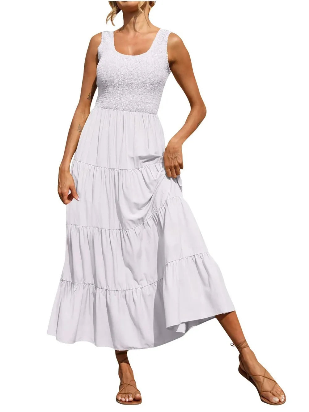 Strap top skirt with pleats and spliced A-line large swing dress - Korvel