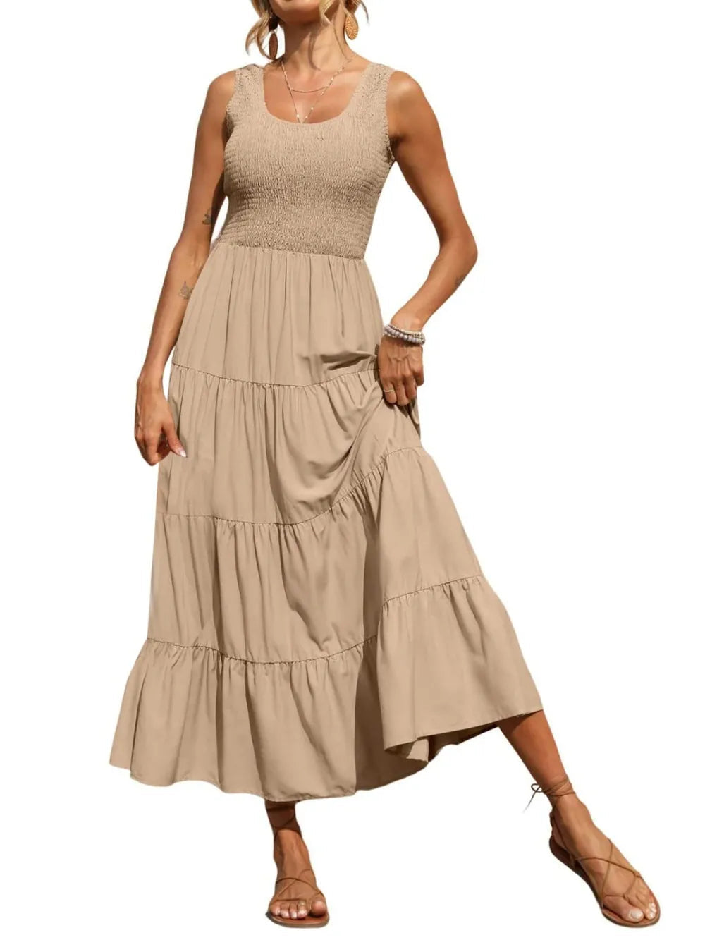 Strap top skirt with pleats and spliced A-line large swing dress - Korvel