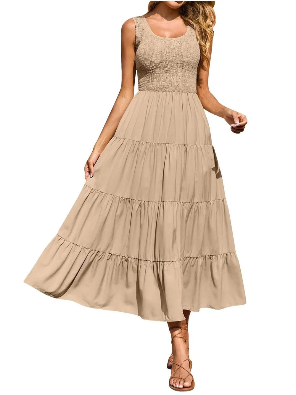 Strap top skirt with pleats and spliced A-line large swing dress - Korvel