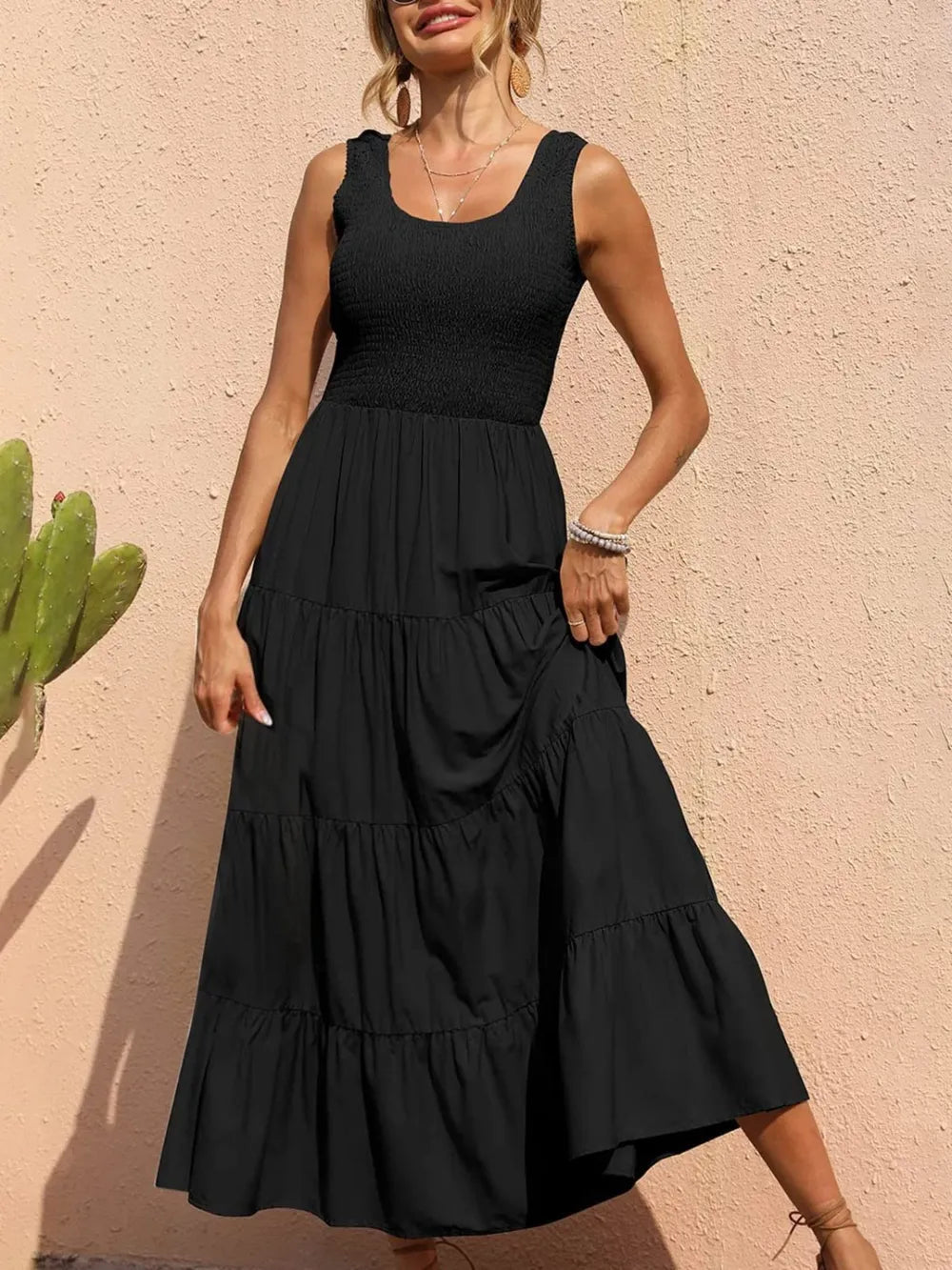 Strap top skirt with pleats and spliced A-line large swing dress - Korvel