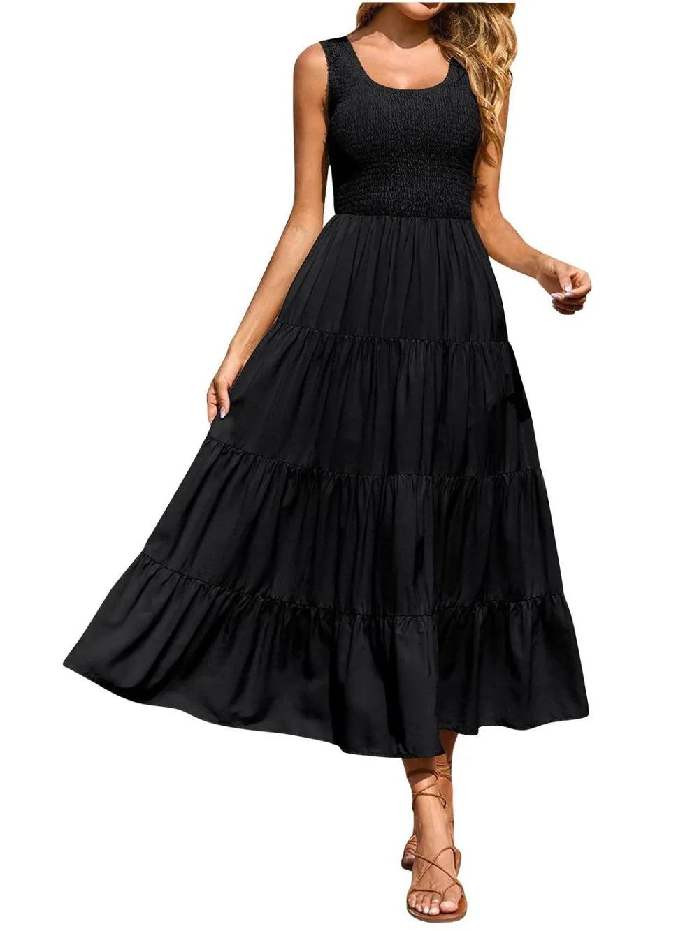 Strap top skirt with pleats and spliced A-line large swing dress - Korvel
