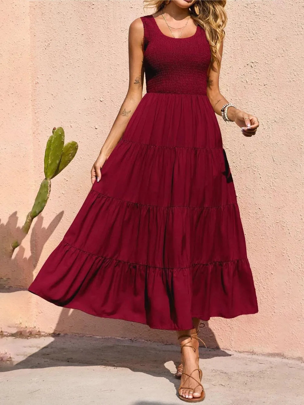 Strap top skirt with pleats and spliced A-line large swing dress - Korvel