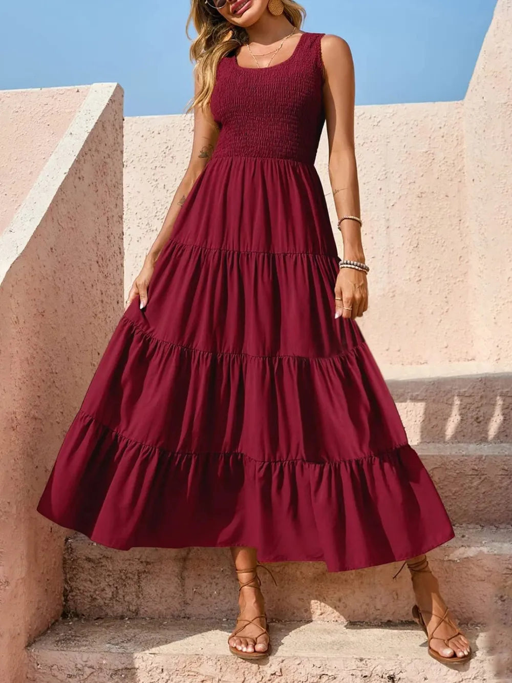 Strap top skirt with pleats and spliced A-line large swing dress - Korvel