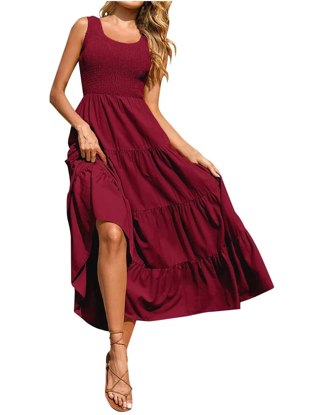 Strap top skirt with pleats and spliced A-line large swing dress - Korvel