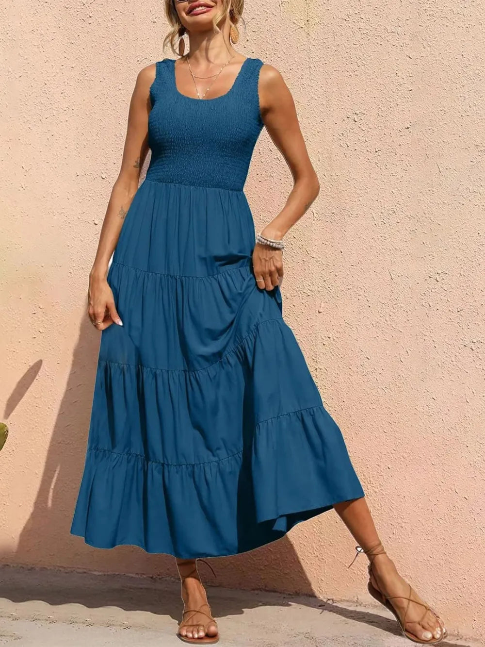 Strap top skirt with pleats and spliced A-line large swing dress - Korvel