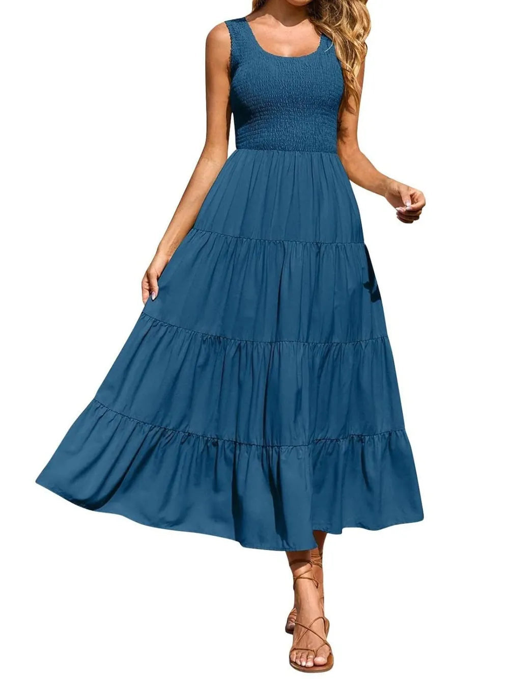 Strap top skirt with pleats and spliced A-line large swing dress - Korvel