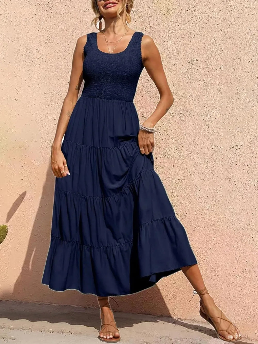 Strap top skirt with pleats and spliced A-line large swing dress - Korvel