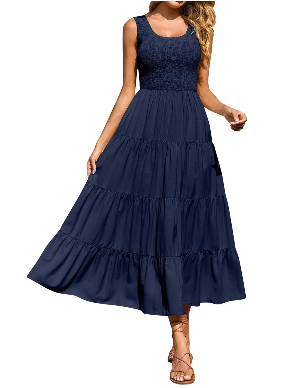 Strap top skirt with pleats and spliced A-line large swing dress - Korvel