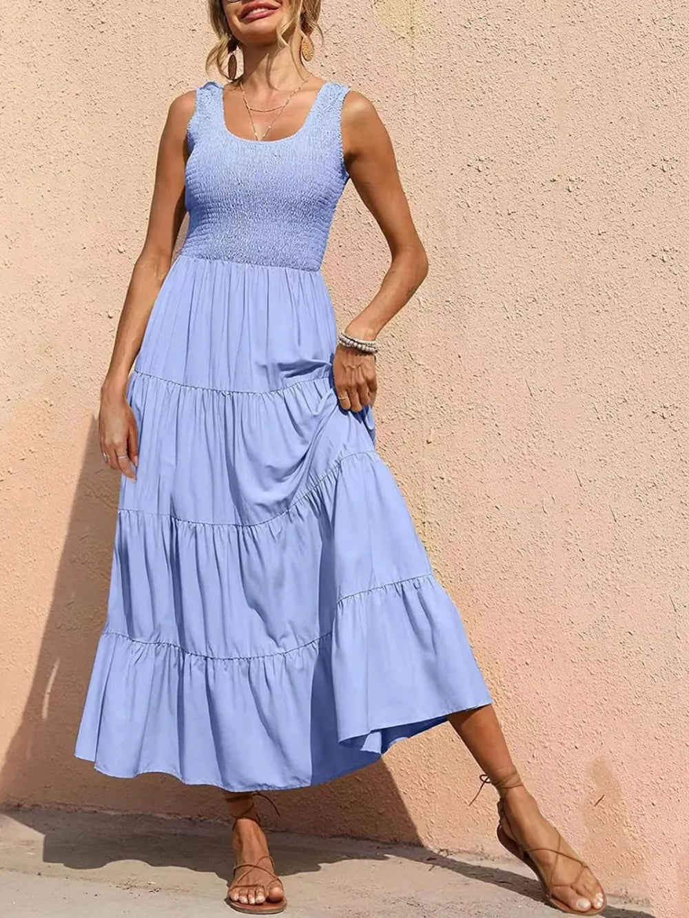 Strap top skirt with pleats and spliced A-line large swing dress - Korvel