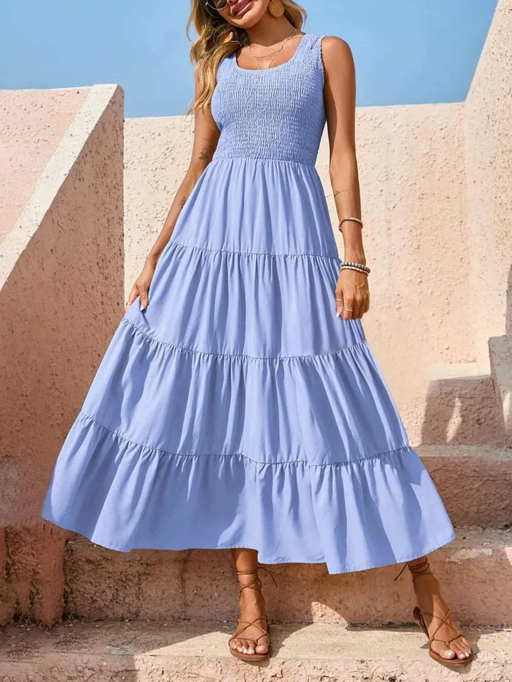 Strap top skirt with pleats and spliced A-line large swing dress - Korvel