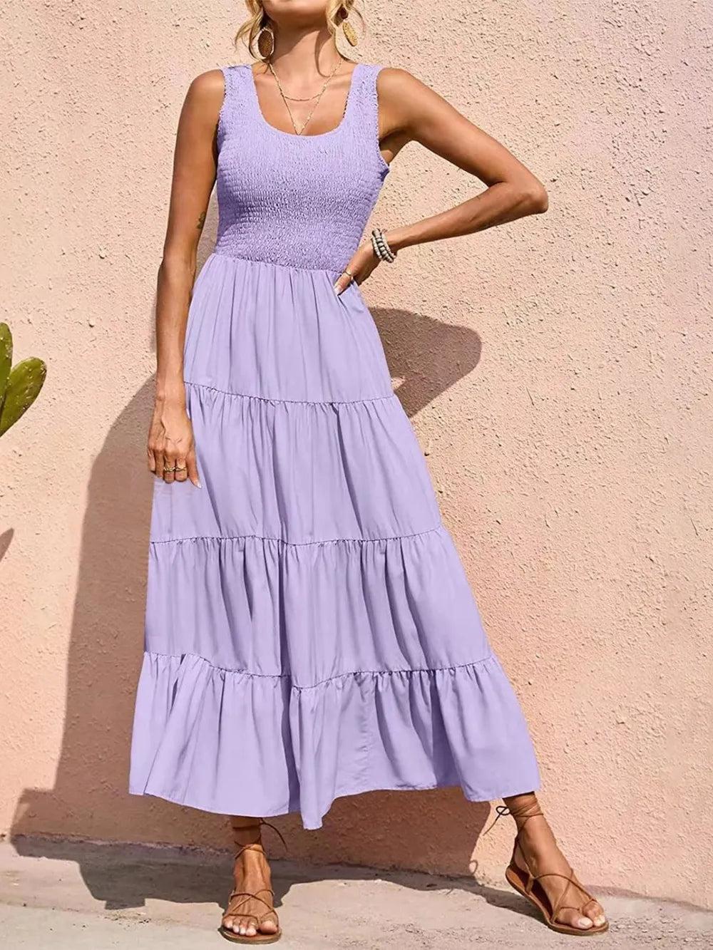 Strap top skirt with pleats and spliced A-line large swing dress - Korvel