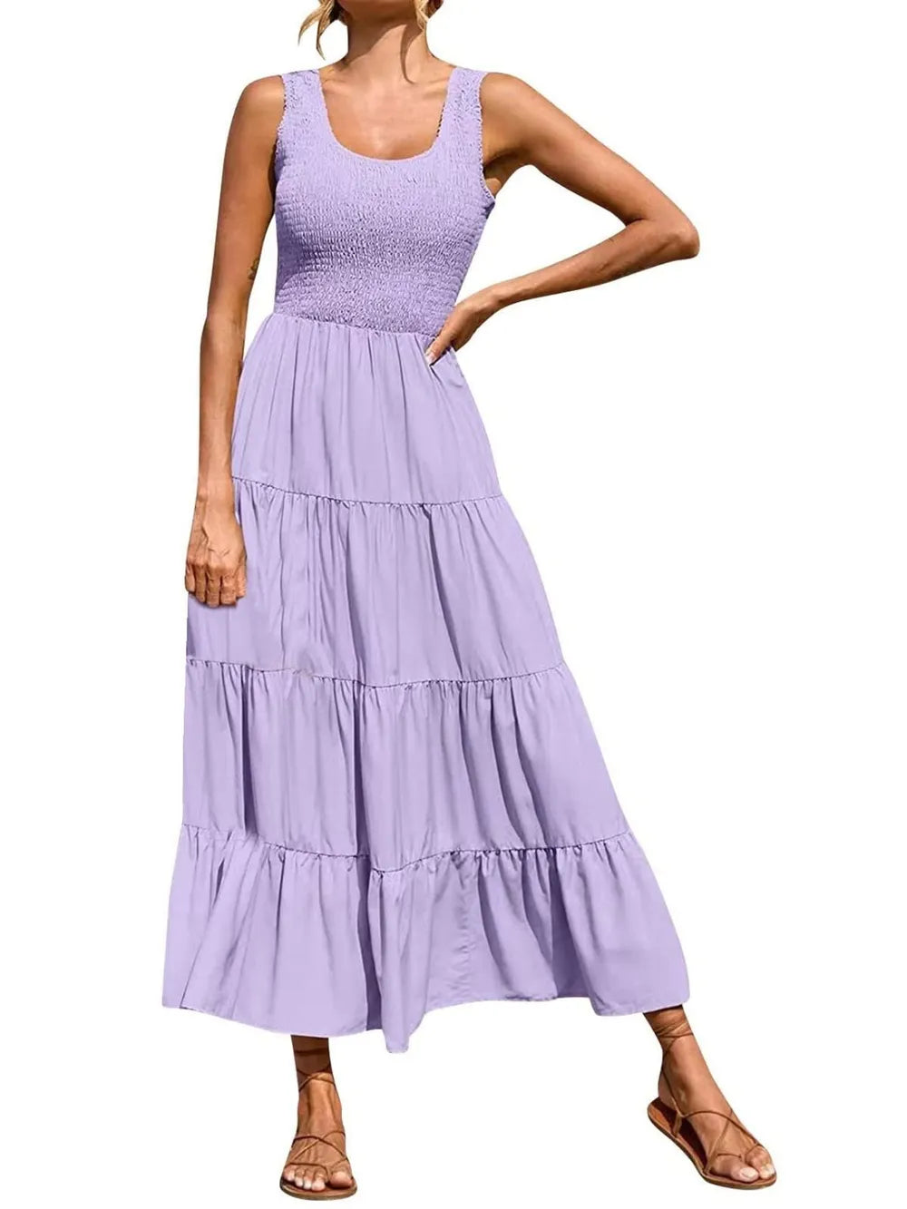 Strap top skirt with pleats and spliced A-line large swing dress - Korvel