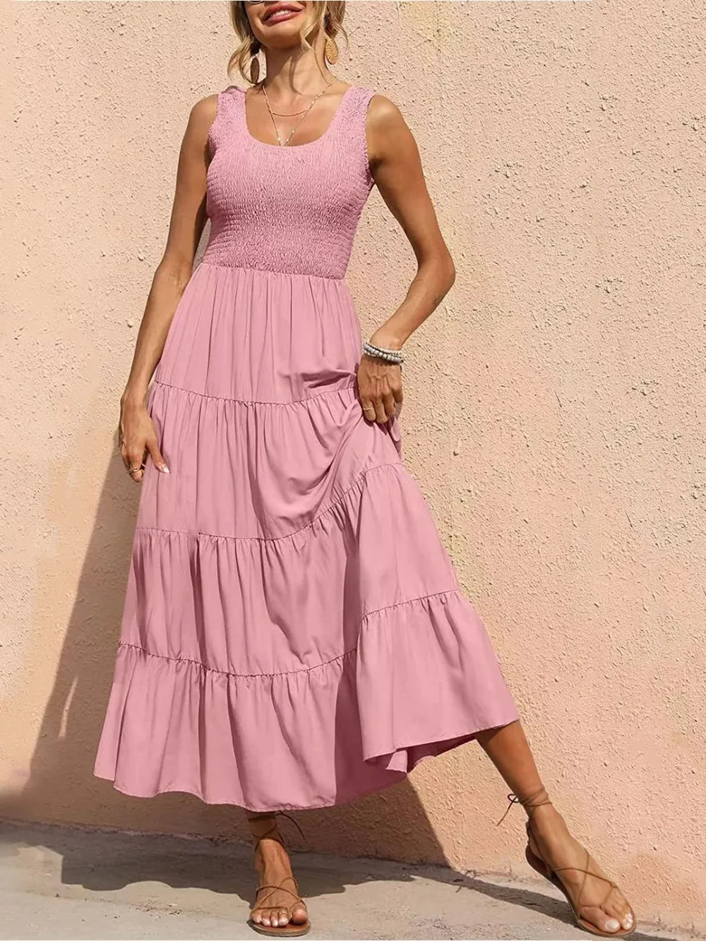 Strap top skirt with pleats and spliced A-line large swing dress - Korvel