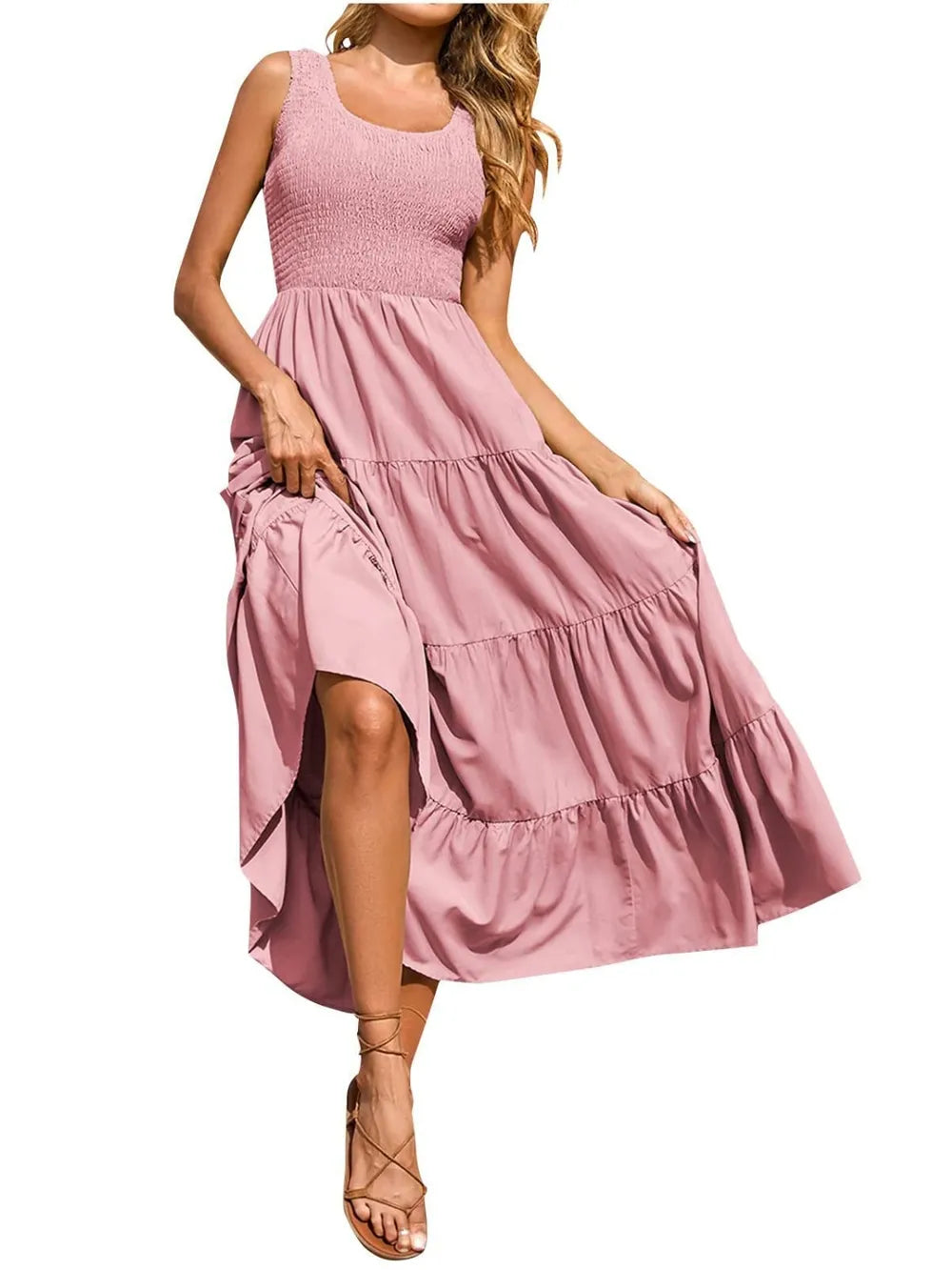 Strap top skirt with pleats and spliced A-line large swing dress - Korvel