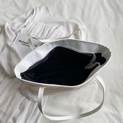 Straw Weave Leather Strap Tote Bag - Korvel