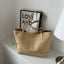 Straw Weave Leather Strap Tote Bag - Korvel