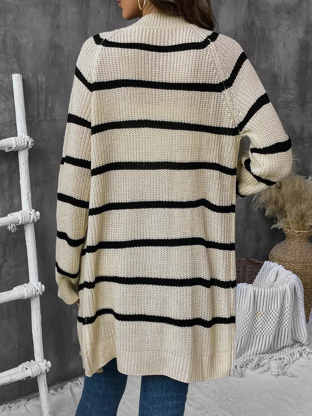 Cardigan à manches longues rayé avec boutons