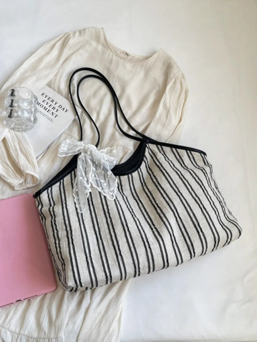 Striped Canvas Tote Bag - Korvel
