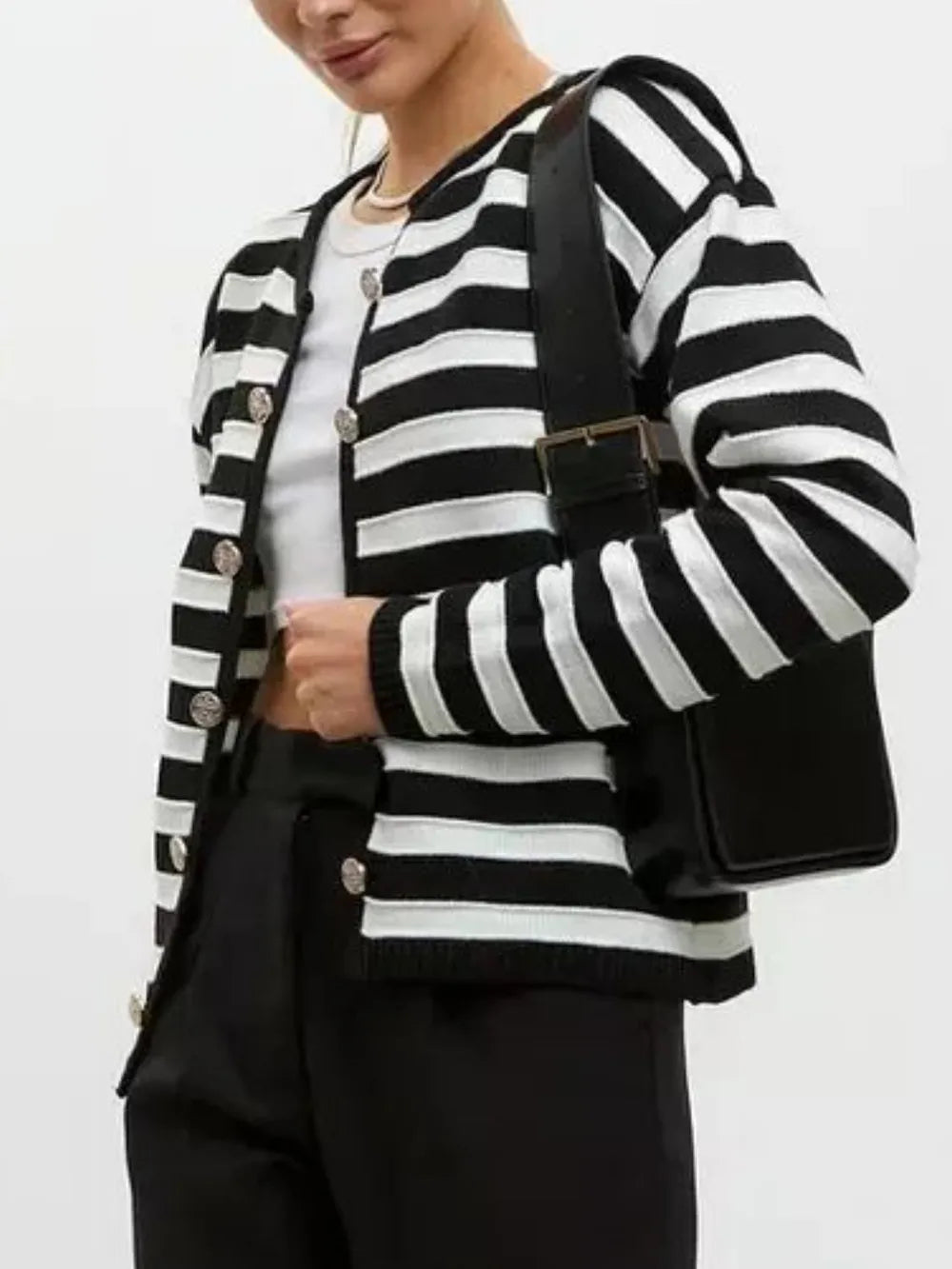Striped Dropped Shoulder Long Sleeve Cardigan - Korvel