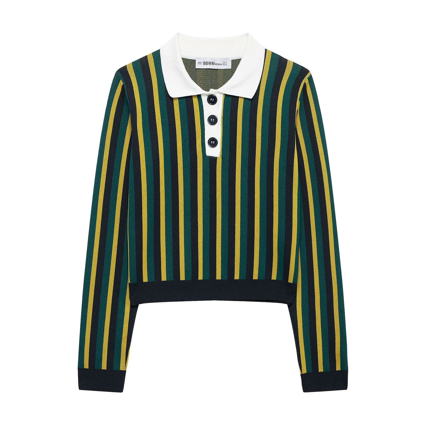 Striped lapel long sleeved casual knit sweater - Korvel