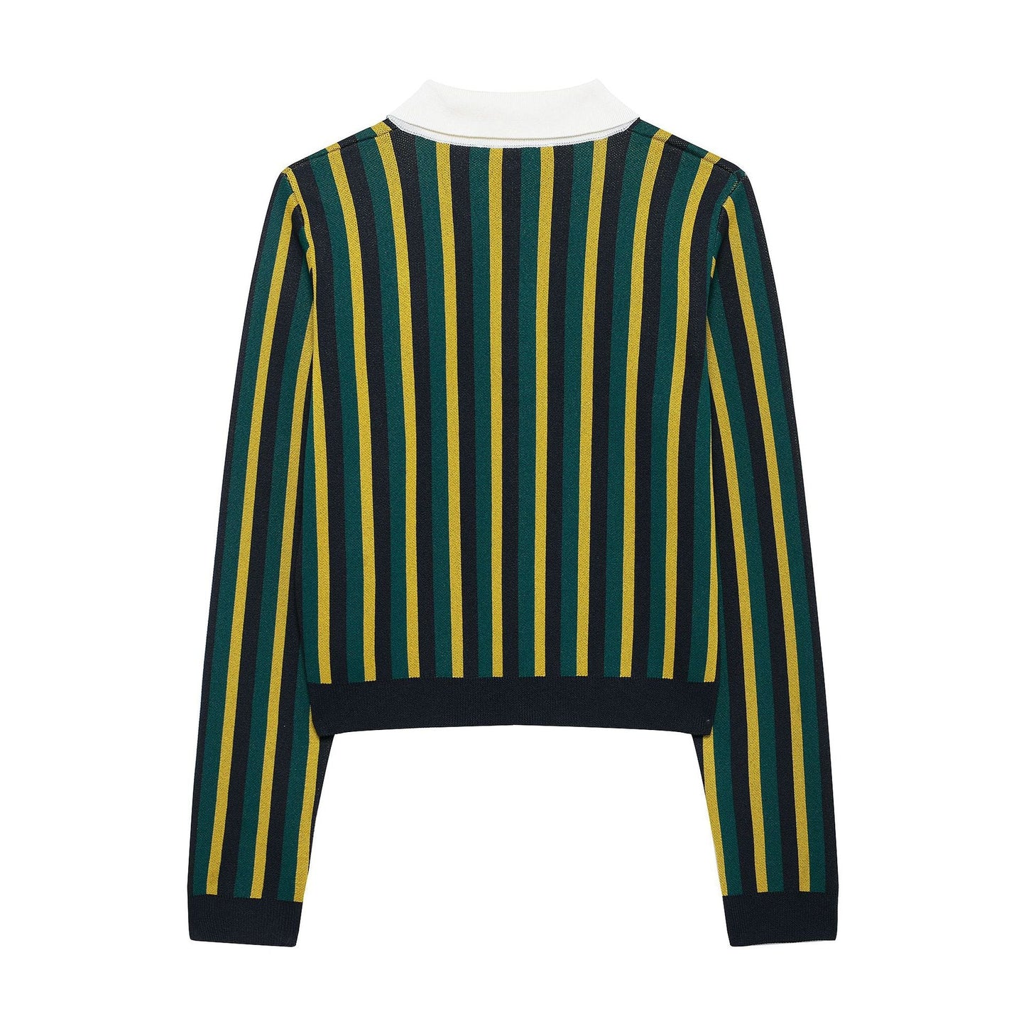 Striped lapel long sleeved casual knit sweater - Korvel