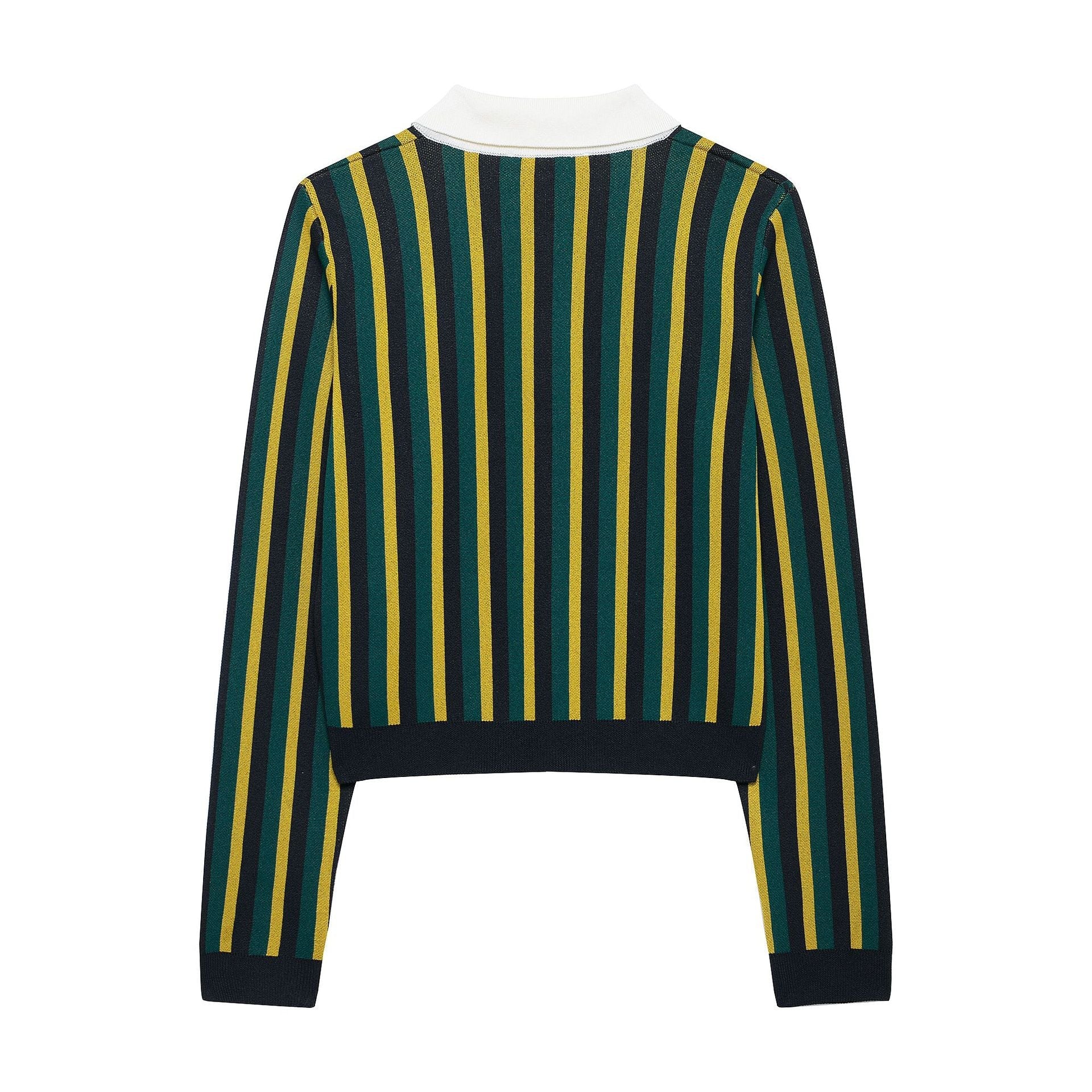 Striped lapel long sleeved casual knit sweater - Korvel