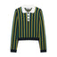 Striped lapel long sleeved casual knit sweater - Korvel