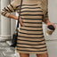 Striped Mock Neck Long Sleeve Mini Dress - Korvel