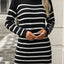 Striped Mock Neck Long Sleeve Mini Dress - Korvel