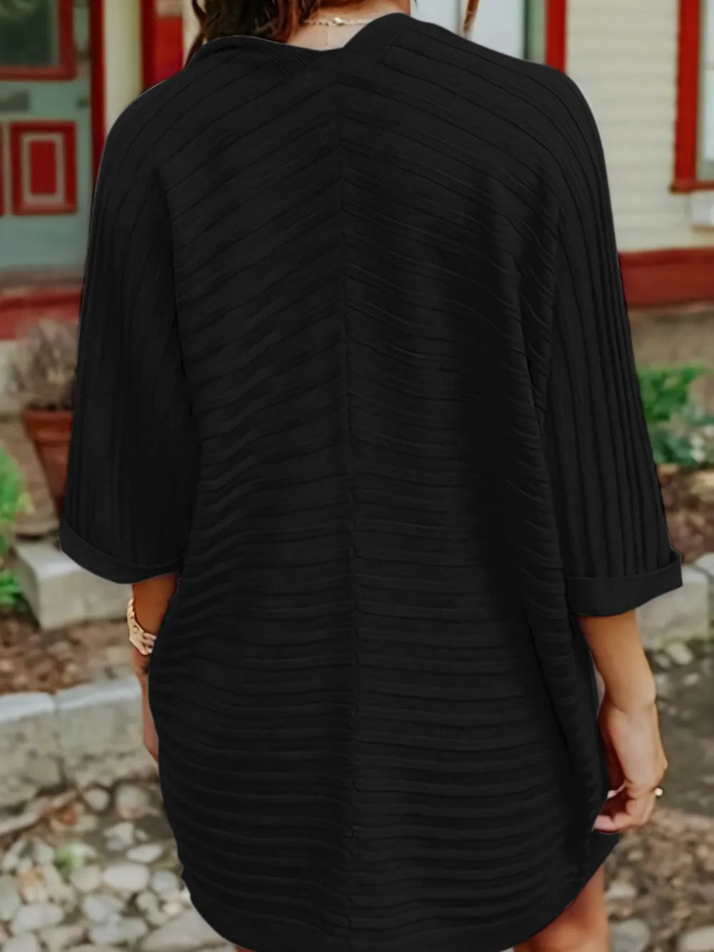 Striped Open Front Knit Cardigan - Korvel