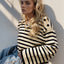 Striped Round Neck Long Sleeve Knit Top - Korvel