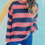 Striped Round Neck Long Sleeve Sweater - Korvel