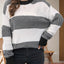 Striped Round Neck Long Sleeve Sweater - Korvel