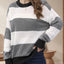 Striped Round Neck Long Sleeve Sweater - Korvel
